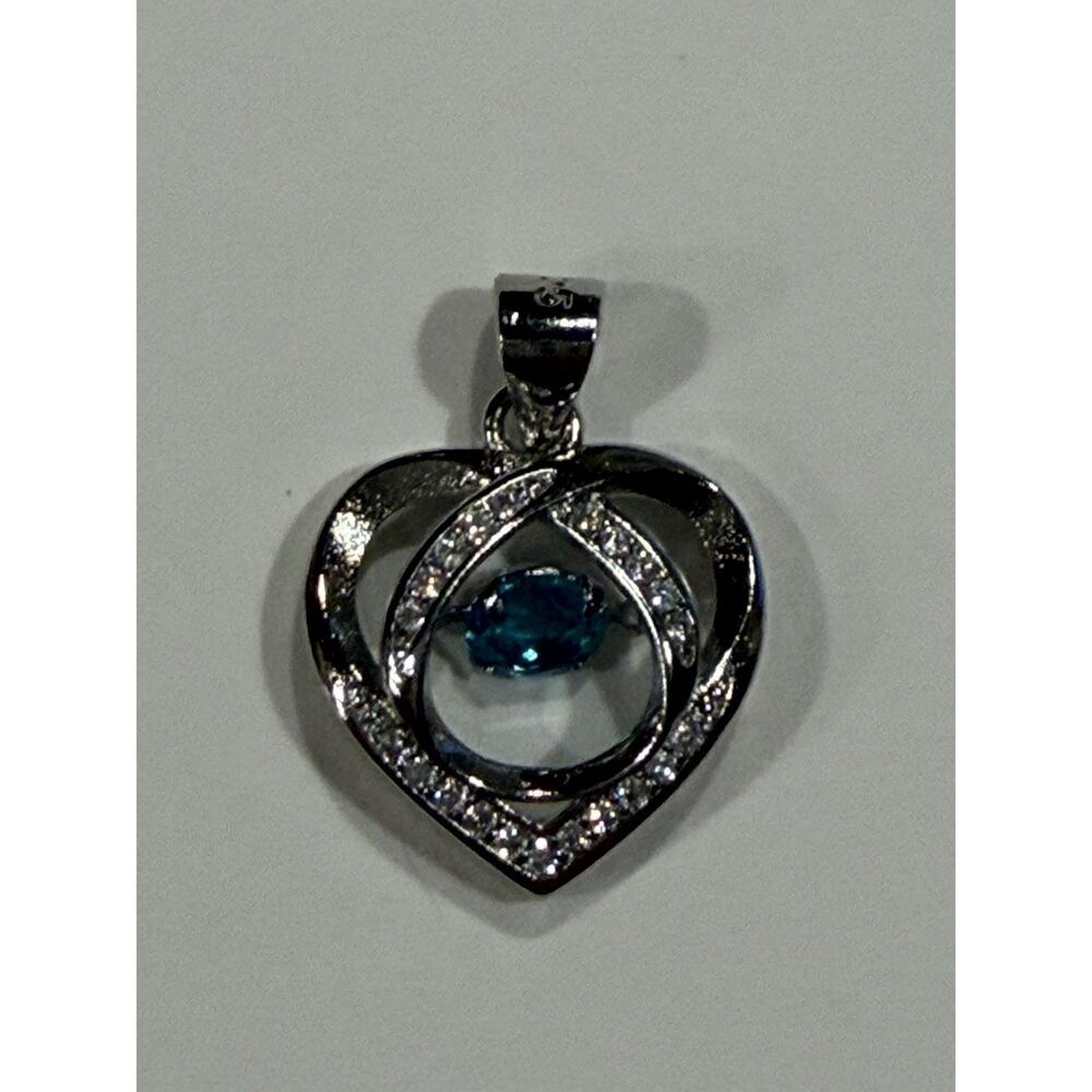Sterling 925 Blue CZ Stone Open Heart Pendant